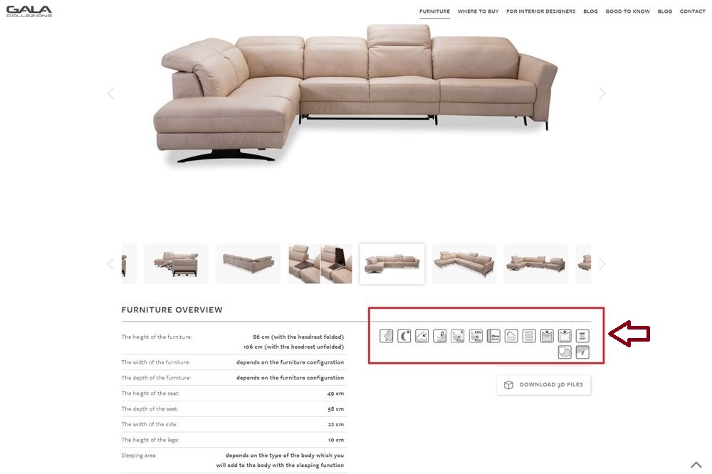 pictograms explaining the furniture design 