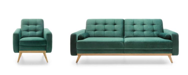 Kolekcja Nova - zielona sofa i welwetowy fotel | marka Sweet Sit